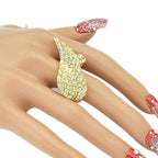 Rhinestone Decor Gold Wing Finger Ring Women Luxurious Band Textured Jewellery
