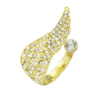 Rhinestone Decor Gold Wing Finger Ring Women Luxurious Band Textured Jewellery