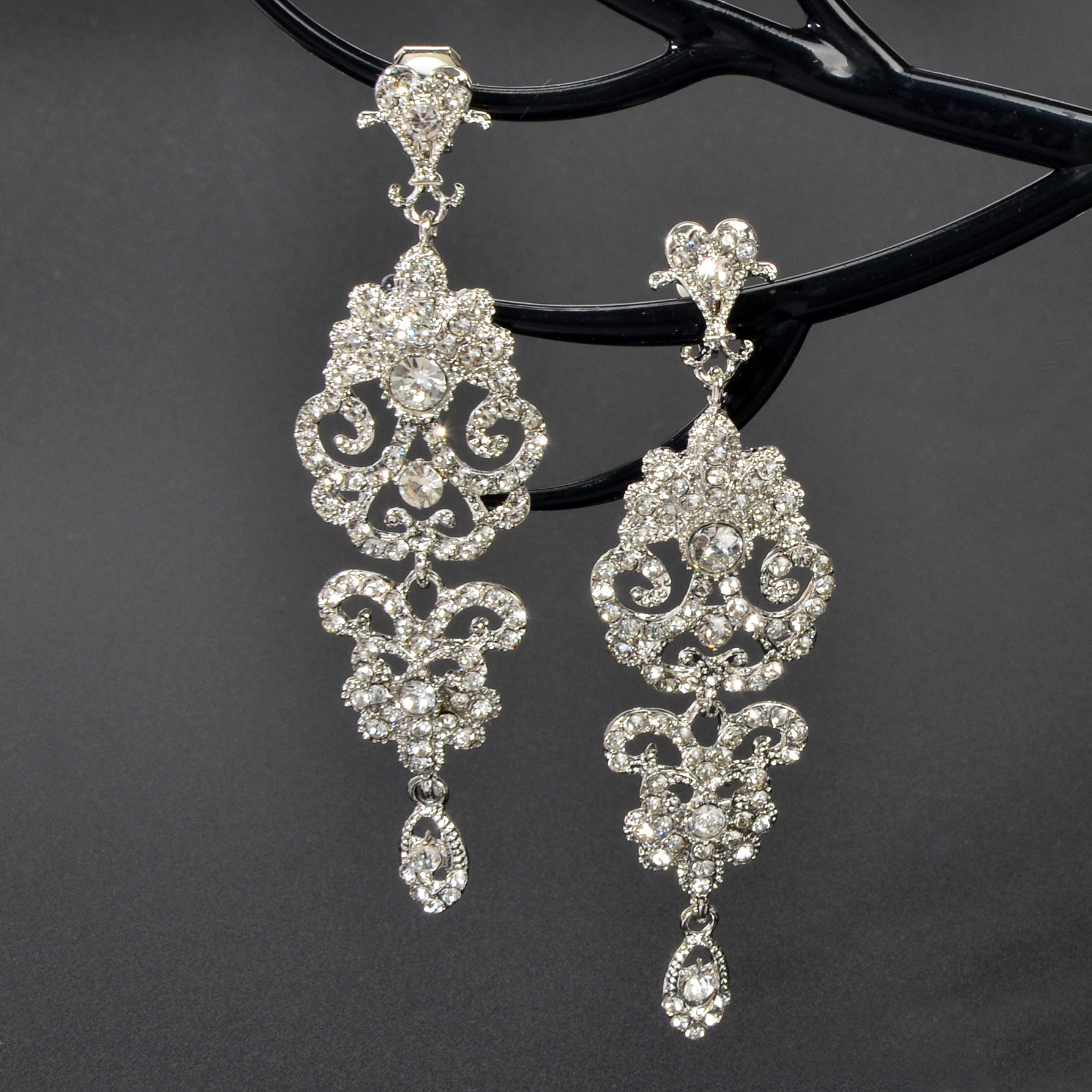 Luxury Rhinestones Silver Hollow Carving Pendant Earrings Banquet Wedding Jewellery